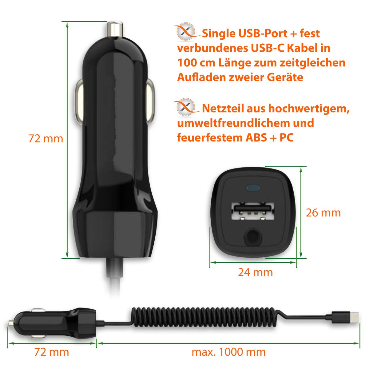 Auto Ladekabel USB Typ C Kfz Ladegerät Adapter Handy Tablet Lade Kabel Blue  Star